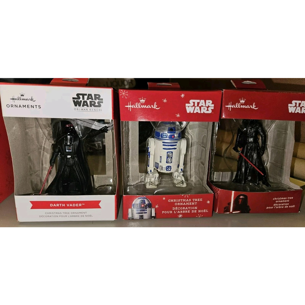 Hallmark Disney Star Wars 2 Darth Vader Light Saber Xmas Ornament & R2D2 Red Box